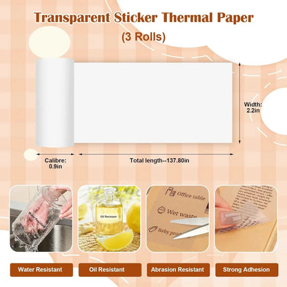 Transparent Adhesive Thermal Sticker Paper for M02/T02/M02 Sticker Photo Printer and 57Mm Width Print Mini Pocket Printer Camera