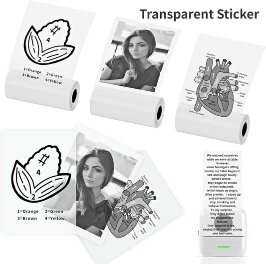 Transparent Adhesive Thermal Sticker Paper for M02/T02/M02 Sticker Photo Printer and 57Mm Width Print Mini Pocket Printer Camera
