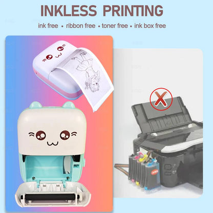 Mini Printer Portable Wireless Bluetooth Sticker Label Photo Memo Thermal Print Study Learn Printer Children Boys Girls Gifts